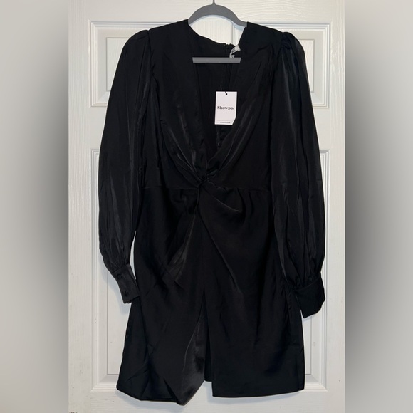 Showpo Billie Twist Front Mini Dress with Long Puff Sleeves Size 10 NWT - Picture 2 of 10